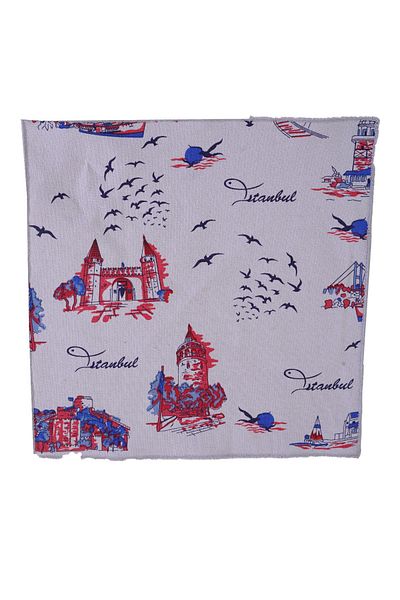 Exve Exclusive Red Blue Transition on Gray Istanbul Galata Seagull Themed Collar Pocket Handkerchief