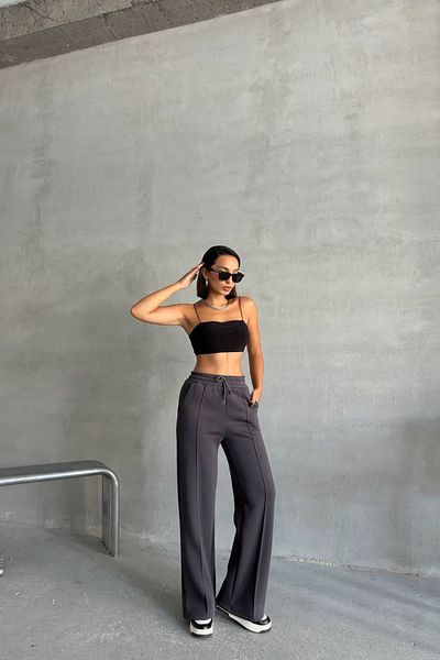 Neşeli Butik Γυναικείο βαμβακερό παντελόνι με τσέπες Anthracite Nbg042