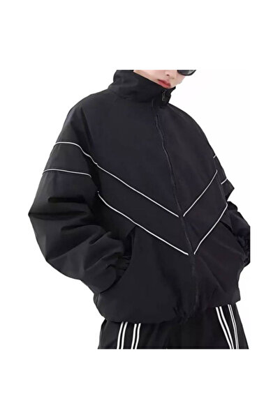 alhemengelir Şerit Detaylı Vintage Retro Paraşüt Ceket