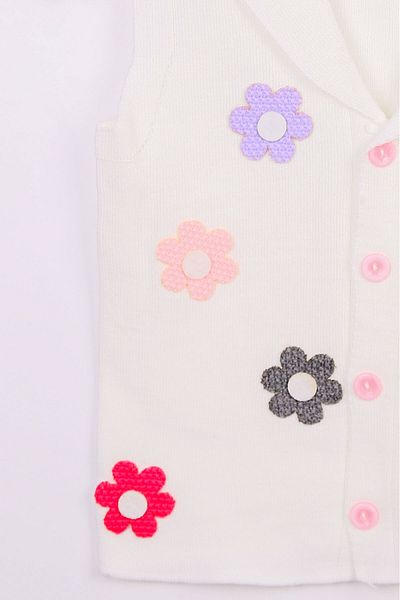 Beniizle Colorful Flowers Detailed Buttoned Girl's Knitwear Vest