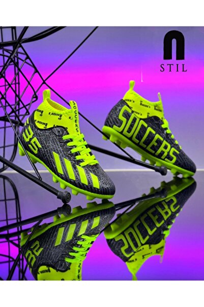 İmerShoes Boys' Football Sneakers - Yellow, Black, Spikes and Football Socks F35Kr