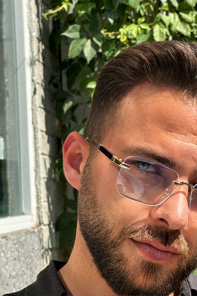 FALAN EYEWEAR Delta Men's Glasses - Blue Block, Gold Detail
