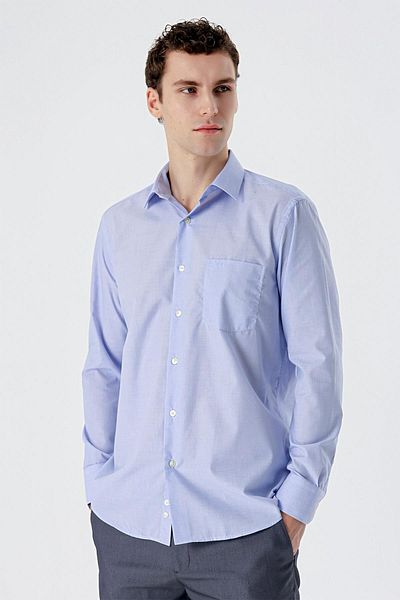 İmza Μπλε πουκάμισο Basic Comfort Fit με σκληρή τσέπη γιακά 1004245002