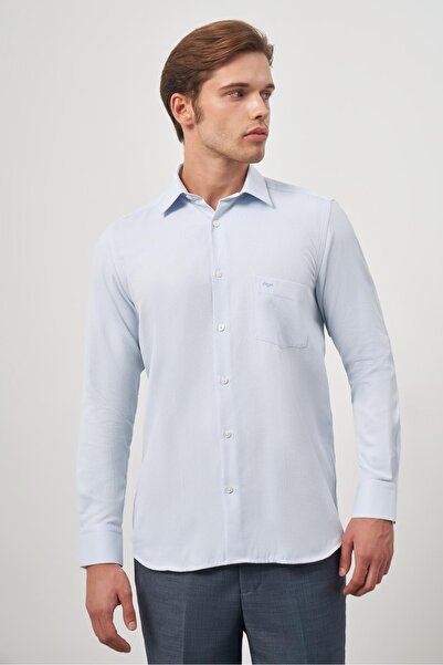 İmza Σκούρο μπλε μακρυμάνικο πουκάμισο Dobby 041 με σκληρό γιακά Classic Comfort Fit 1004245156