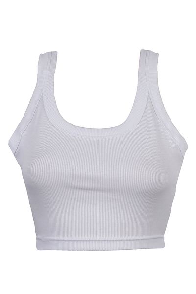 Nicoletta Women's CordedCropTank Top - Thick Strap, No Pads, White