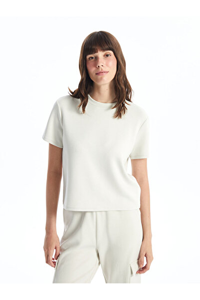 LC Waikiki Beige Crew Neck Plain Short Sleeve Women's T-Shirt