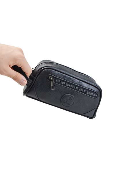 en deri Мъжка черна луксозна портфолио чанта с колан за ръце и китка