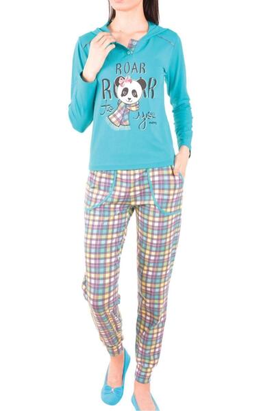 Nicoletta Πράσινο γυναικείο σετ πιτζάμας με μακρυμάνικη τσέπη με κουκούλα από βαμβακερή λύκρα