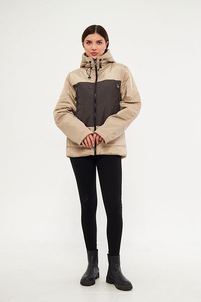 Avones Women's Front Woven Fabric Puffer Coat with Zippered Hooded Stopper and Cord Detail