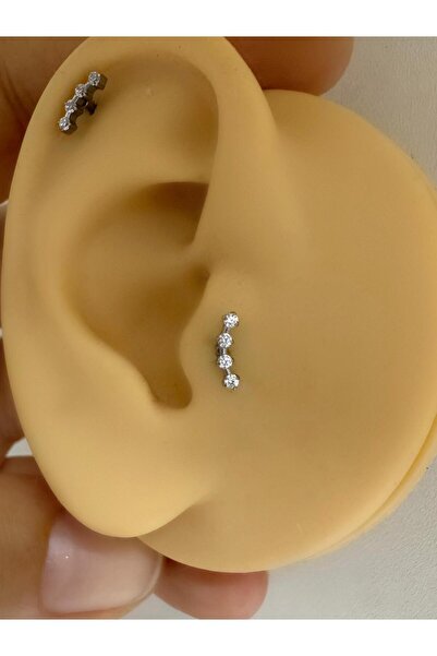 Arescollection 1 ADET G23 TİTANİUM (TİTANYUM) ZİRKON TAŞLI TRAGUS HELİX LOBE ...