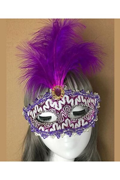 Astaş Maskeli Balo Maskesi Halloween Kostüm aksesuarı taşlı tüylü