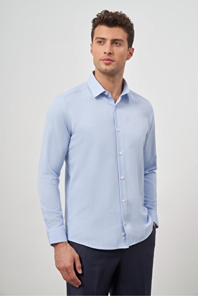 İmza 032 Μοντέλο σκληρό γιακά - Μπλε πουκάμισο με λεπτή εφαρμογή 1004245151