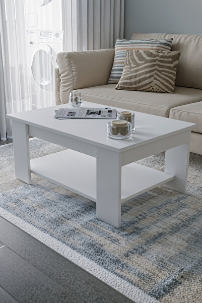 KODIGU Beyaz Sole Orta Sehpa 60x90x45 Alt Büyük Raflı