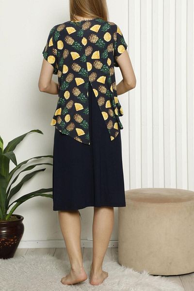 Nicoletta Navy Blue Lycra Maternity Tunic and Nightgown - Short Sleeve, Two Pieces