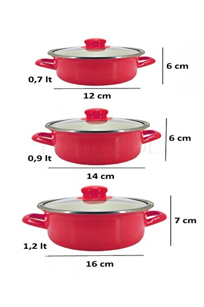 Protocol London Nishev 12/14/16 cm Mini Enamel Pot Set - Red