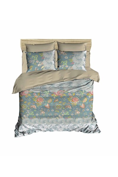 Fabeteks Floral Embroidery Patterned Digital Double Duvet Cover Set