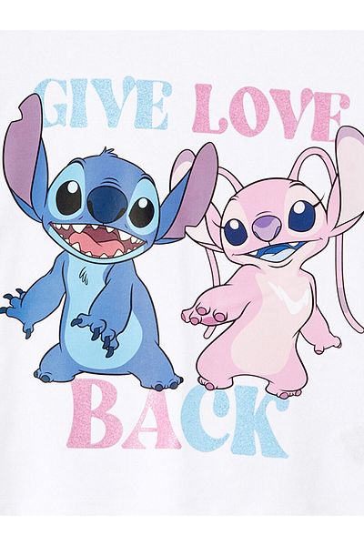 LC Waikiki Imprimat Lilo și Stitch - Tricou pentru fete cu mânecă scurtă și decolteu