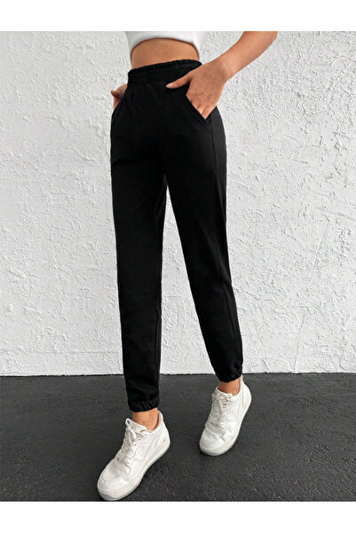 yx yustex sport Μαύρο παντελόνι Jogger Leg Sweat με φαρδιά κοπή