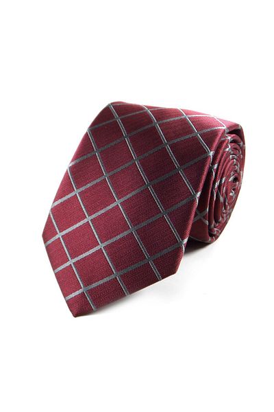 Sade Kravat Special Woven Burgundy Gray Checkered Tie - 29031