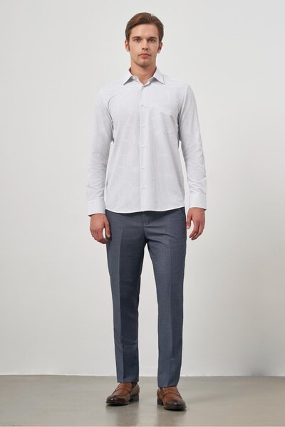 İmza Темно-синій довгий рукав у смужку, тканина 041, жорсткий комір, класичний крій, сорочка 1004240263