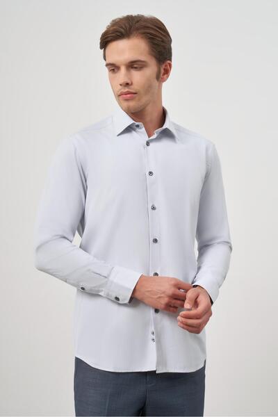 İmza Сорочка Classic з довгими рукавами, сірий візерунок, жорсткий комір, Comfort Fit 1004245154