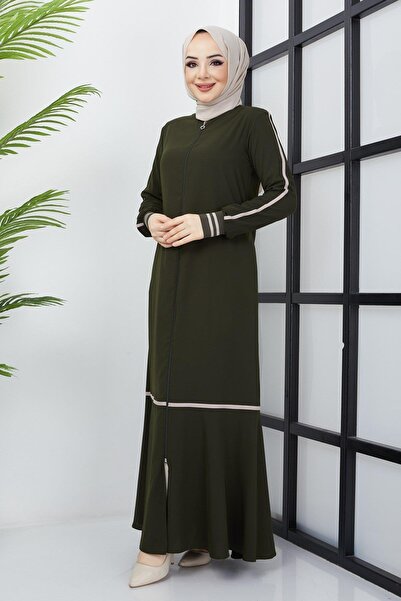 SENSTIL Çizgi Detaylı Haki Ferace SS2035