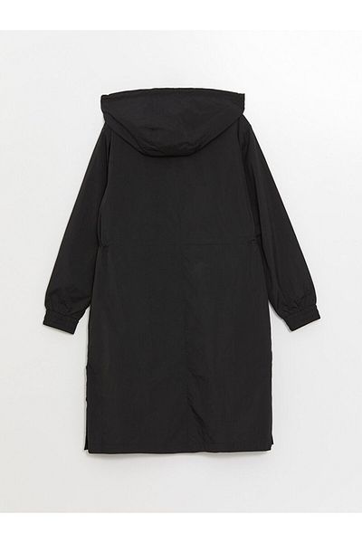 LC Waikiki Γυναικείο ίσιο αδιάβροχο με κουκούλα LCW Modest Μαύρο