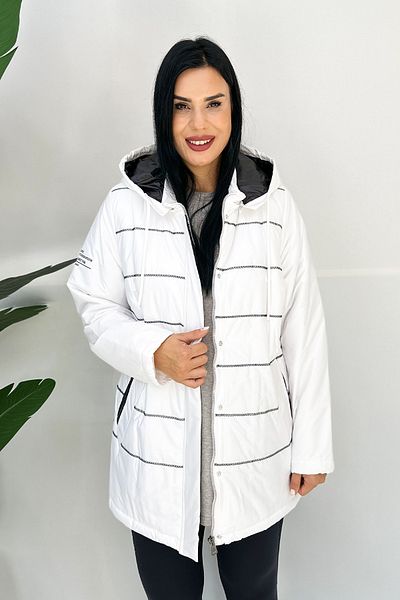 GÖKSEL White Striped Large Size Deal Coat