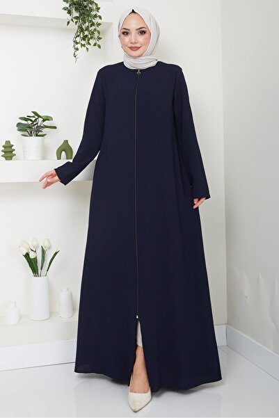 SENSTIL Navy Blue Large Size Zippered Ferace - Ss2488