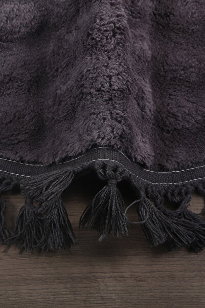 Teksev Bubble Anthracite Color Oval Pompom Fringed Plush Runner Machine Washable Non-Slip Based Carpet