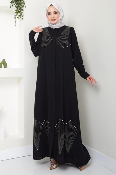 SENSTIL Kristal Taş İşlemeli Ferace Siyah SS2423