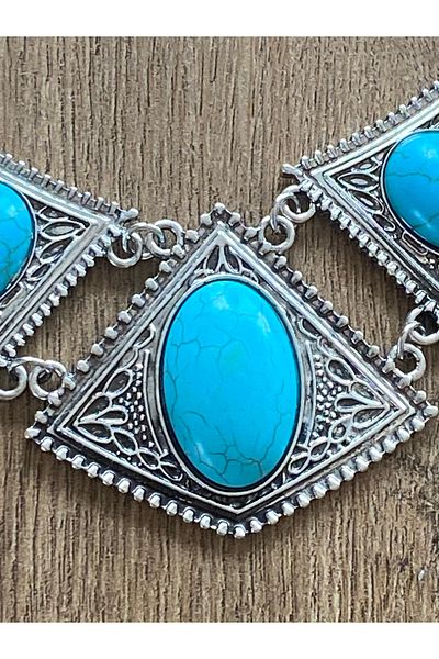 Store Bohemian Style Turquoise Patterned Necklace Earring Set