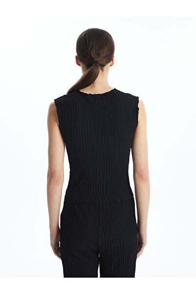 LC Waikiki Black Crew Neck Textured Women's T-Shirt