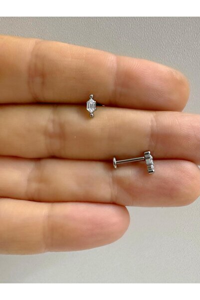 Arescollection 1 ADET G23 TİTANİUM (TİTANYUM) ZİRKON TAŞLI MİNİMAL TRAGUS HELİX LOBE KIKIRDAK CONCH UYUMLU PİERCİNG