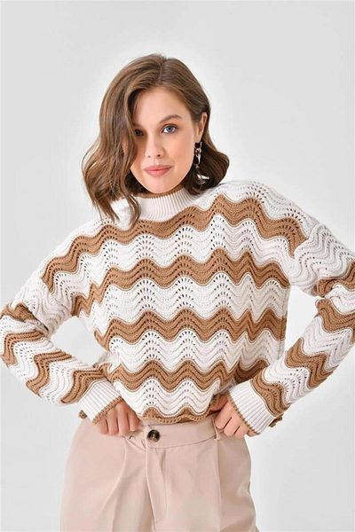 Fashion Friends Pulover Camel ajurat