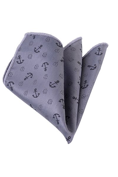 Exve Exclusive Smoked Anchor Patterned Sailor Collar Pocket Handkerchief on Gray