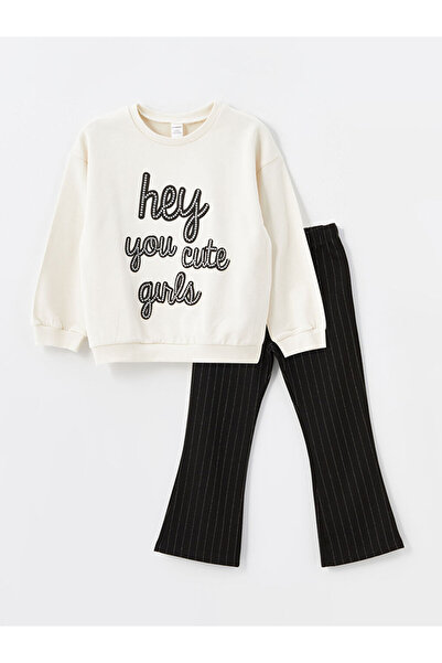 LC Waikiki Lcw Crew Neck Long Sleeve Printed Baby Girl Sweatshirt and Leggings 2 Pieces Set