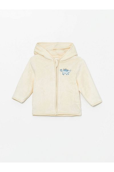 LC Waikiki Lcw Hooded Dinosaur Embroidered Plush Baby Boy Cardigan and Pants Set of 2