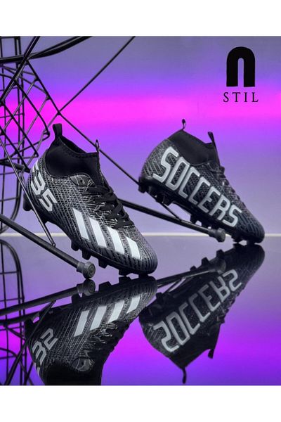 Allyup Pantofi de fotbal pentru baieti - Ghete de fotbal Astroturf alb-negru cu crampoane F35kr