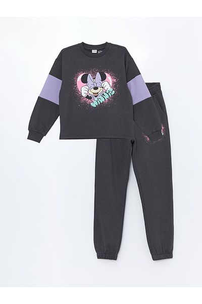 LC Waikiki Lcw Kids Anthracite Minnie Mouse Printed Girls' Thick Tracksuit Set