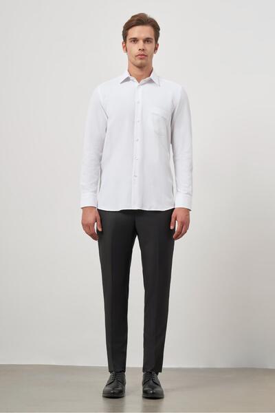 İmza Λευκό μακρυμάνικο πουκάμισο Dobby 041 με σκληρό γιακά Classic Comfort Fit 1004245157