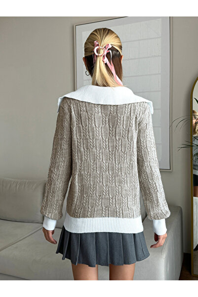 TRQOM Γυναικείο πουλόβερ με πλέξη με λαιμόκοψη V με μοτίβο βιζόν