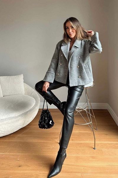 Şanss Butik Premium Quality Lace-Up Waist Knee Stitching Detail Leather Trousers