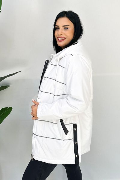 GÖKSEL White Striped Large Size Deal Coat