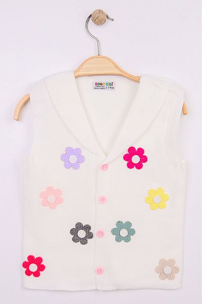 Beniizle Colorful Flowers Detailed Buttoned Girl's Knitwear Vest