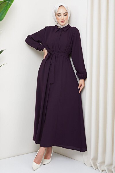 SENSTIL طوق قميص بحزام بلون البرقوق - SS2253