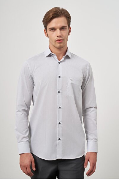İmza Γκρι μακρυμάνικο πουκάμισο με μοτίβο μισό ιταλικό βαμβακερό κλασικό πουκάμισο Comfort Fit 1004245174