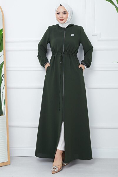 SENSTIL File Kapşonlu Bağlamalı Ferace Haki SS2360