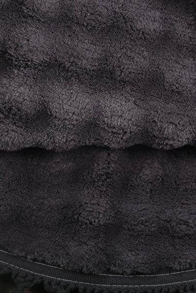 Teksev Bubble Anthracite Color Oval Pompom Fringed Plush Runner Machine Washable Non-Slip Based Carpet