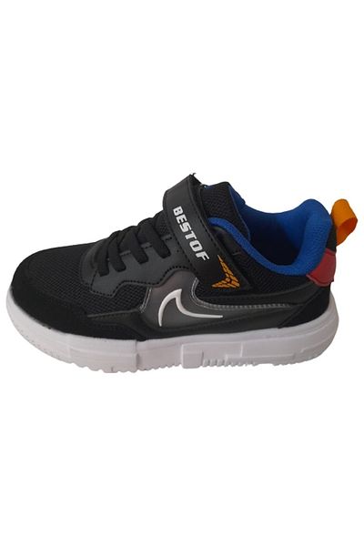 Best Of Bestof Black-White Velcro Kids Sneakers